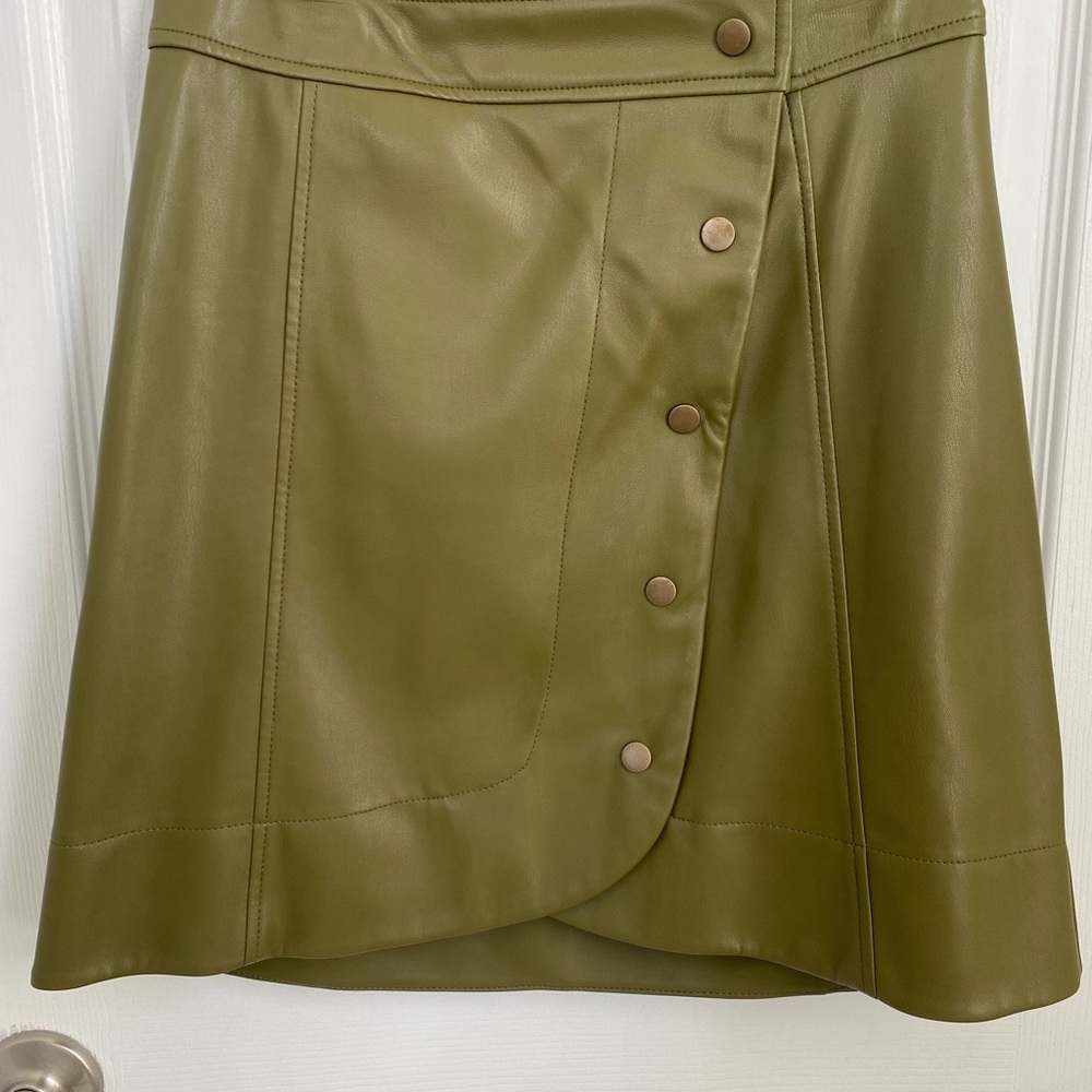 Anthropologie Tanya Olive Faux Leather Mini Skirt